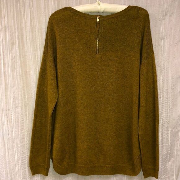 H&M M Mustard Heather Back Zip Wool Blend High Low Crewneck Pullover Sweater - Picture 2 of 12